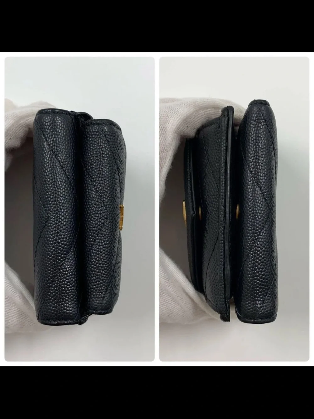 Saint Laurent Black Chevron Quilted Leather Card Case with Gold YSL
